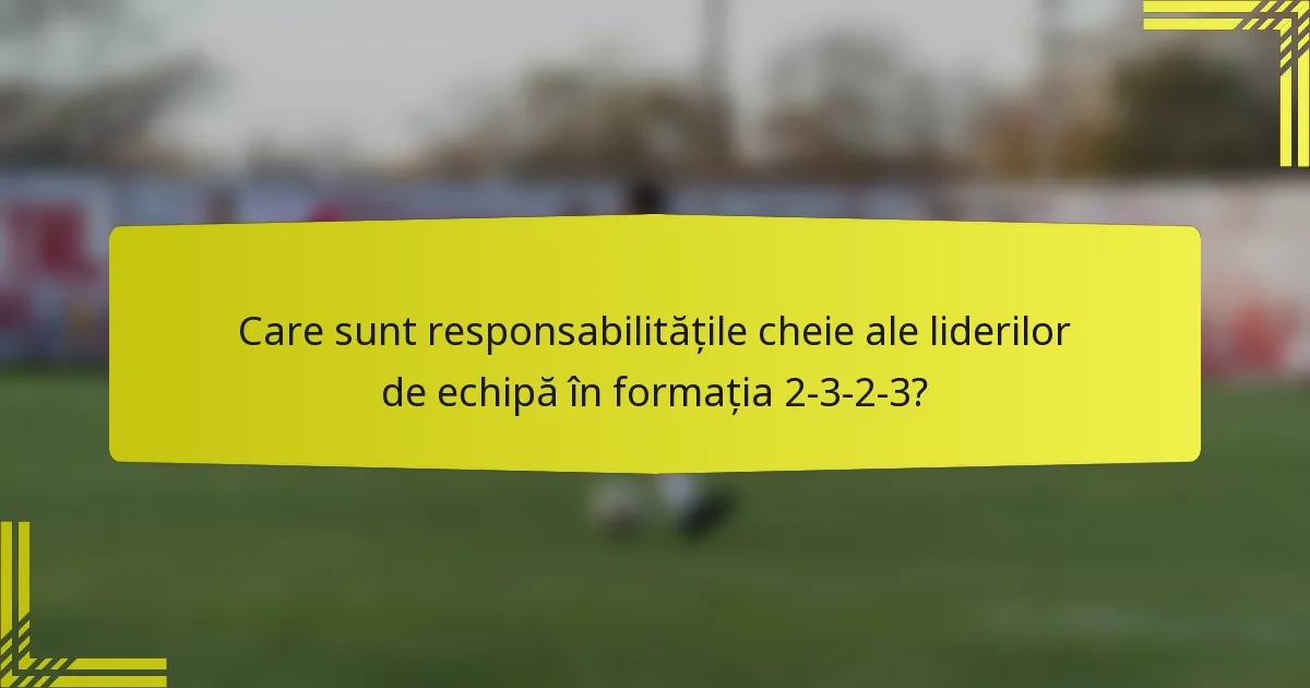 Care sunt responsabilitățile cheie ale liderilor de echipă în formația 2-3-2-3?